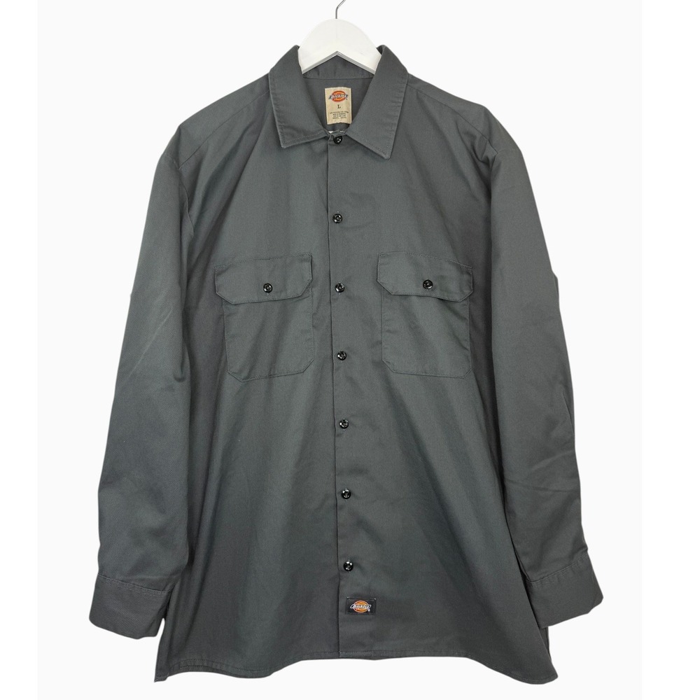 Dickies Men's Large Gray Long Sleeve Work Shirt Button Front Utility Uniform